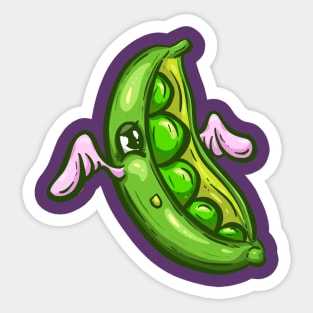 Floating Little Pea Pod Cartoon Illustration Sticker